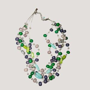 Necklace Statement Multicolored Beaded Adjustable Chain Lobster Clasp 16 inch